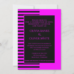 Invitación a la boda rayada rosa y negra