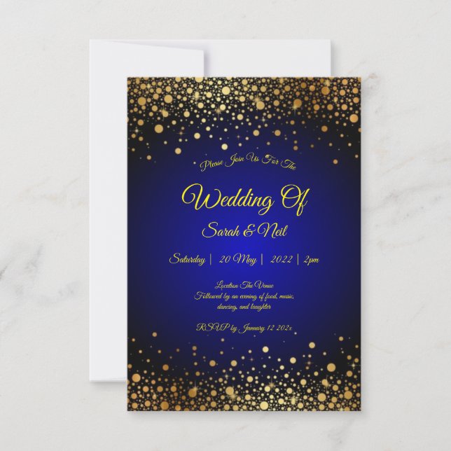 Invitación a la Boda Real Azul de Oro popular (Anverso)