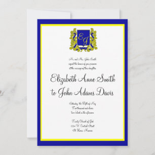 Invitación a la boda real azul y oro