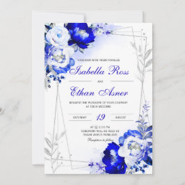 Invitación a la boda real azul y plata