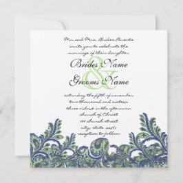 Invitación a la Boda Real Azul y Verde Paisley Pea