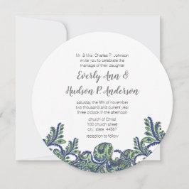 Invitación a la Boda Real Azul y Verde Paisley Pea
