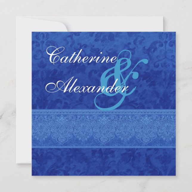 Invitación a la boda real de casamiento azul y enc (Anverso)