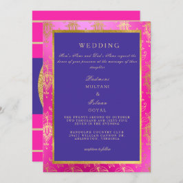 Invitación a la boda real de color rosa y azul