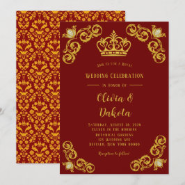 Invitación a la Boda Real de Damasco Rojo y Oro