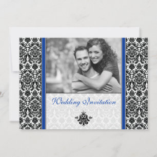 Invitación a la boda real de fotos de damasco azul