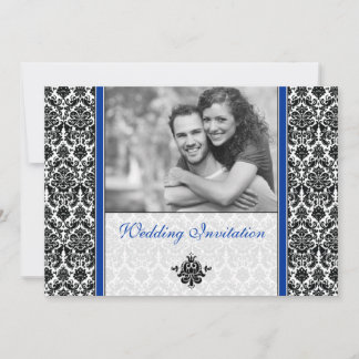 Invitación a la boda real de fotos de damasco azul