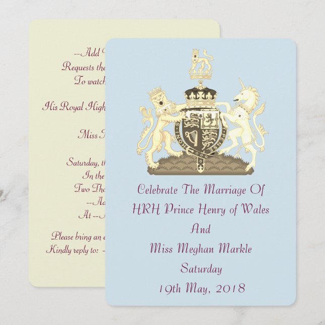 Invitación a la boda real de Harry y Meghan Posh (Anverso / Reverso)