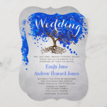 Invitación a la boda real de hojas de corazón azul