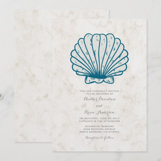 Invitación a la boda real de la concha azul rusa (Anverso / Reverso)