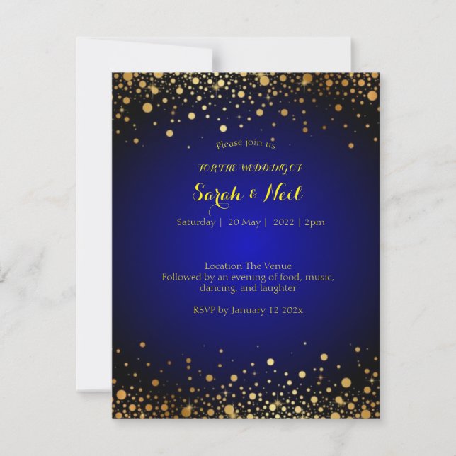 Invitación a la boda real de oro azul (Anverso)