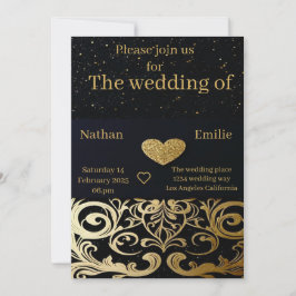Invitación a la boda real de oro y negro