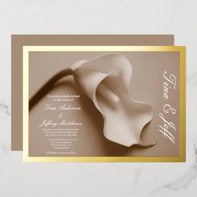 invitación a la boda real de Relieve metalizado ca (Anverso/Reverso)
