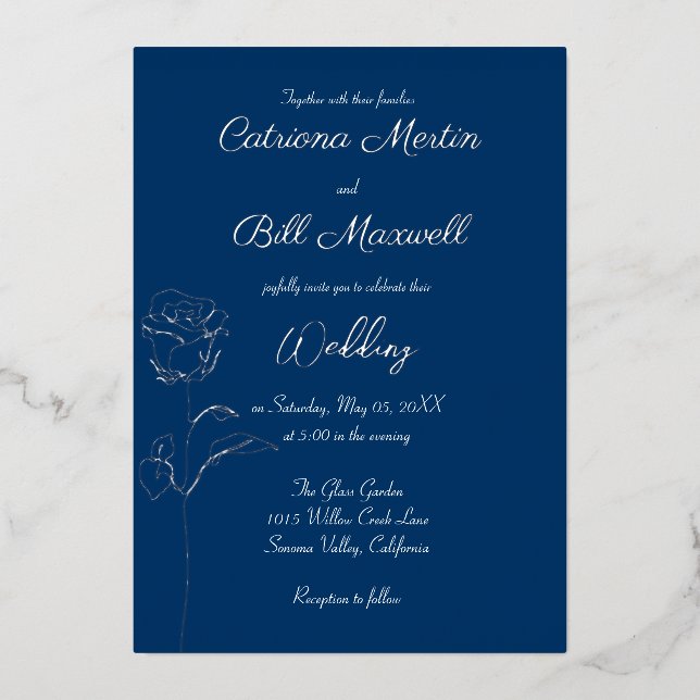 Invitación a la boda real de Relieve metalizado pl (Anverso)