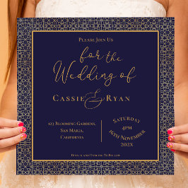 Invitación a la Boda Real Elegante Azul y Oro
