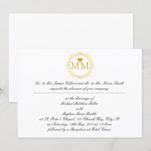 Invitación a la boda real   Guión dorado monograma