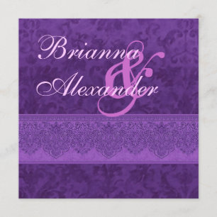 Invitación a la boda real morada y de encaje