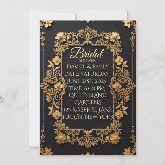 Invitación a la Boda Real Negra y Oro (Anverso)