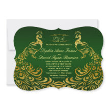 Invitación a la Boda Real Verde Faux Gold Peacock