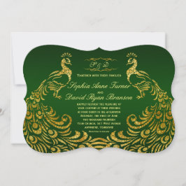Invitación a la Boda Real Verde Faux Gold Peacock