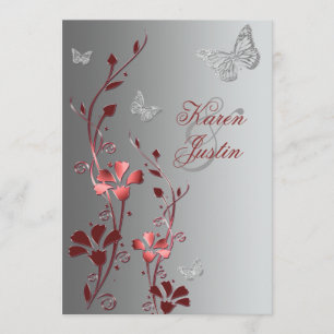 Invitación a la boda Red con mariposas plateadas