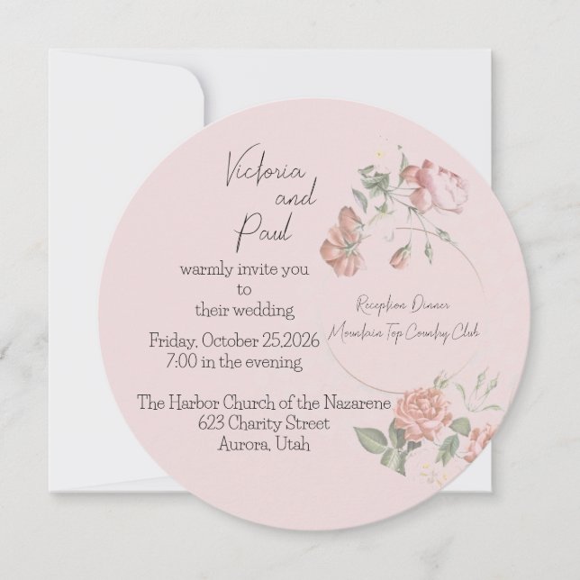 Invitación a la boda redonda de dulzura rosa (Anverso)