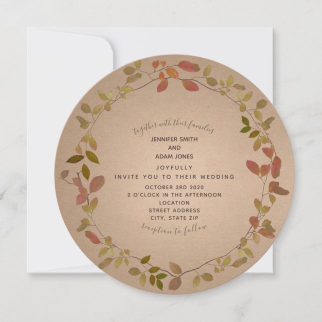 Invitación a la boda redonda de otoño botánica (Anverso)