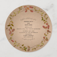 Invitación a la boda redonda de otoño botánica
