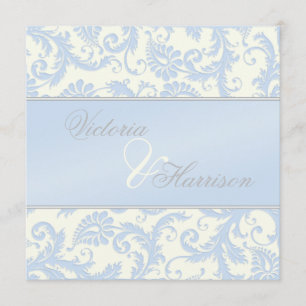 Invitación a la boda Regal Blue y Ivory Damask
