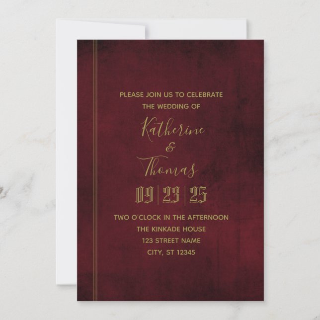 Invitación a la Boda Regal de Vino y Oro (Anverso)