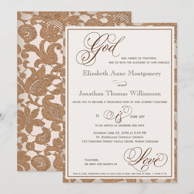 Invitación a la boda religiosa de Lace de Otoño (Anverso / Reverso)