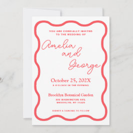 Invitación a la boda retro con onda de coral