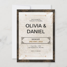 Invitación a la boda retro de cosecha marrón