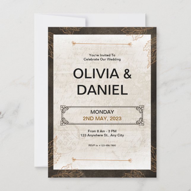 Invitación a la boda retro de cosecha marrón (Anverso)