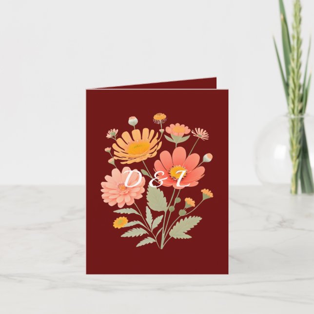 Invitación a la boda retro floral plegada (Anverso)
