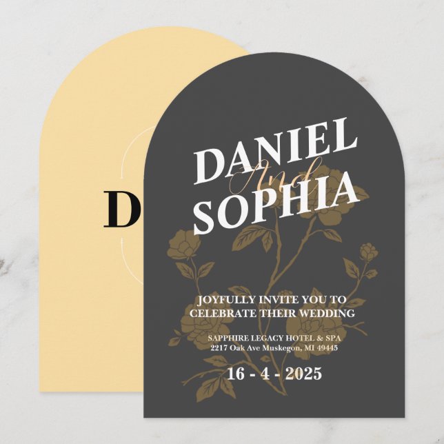 Invitación a la boda retro Flores (Anverso / Reverso)