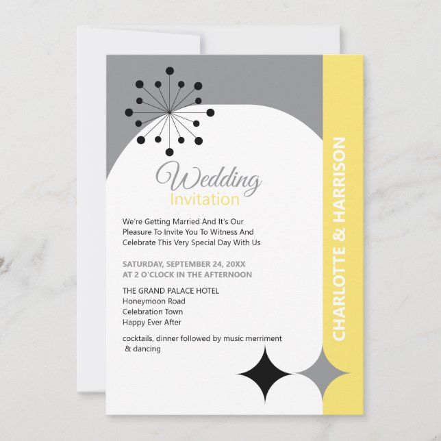 Invitación a la boda retro-moderna de mediados del (Anverso)