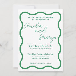 Invitación a la boda retro ondulada verde