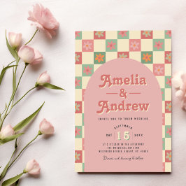 Invitación a la boda Retro y Groovy Floral de los 