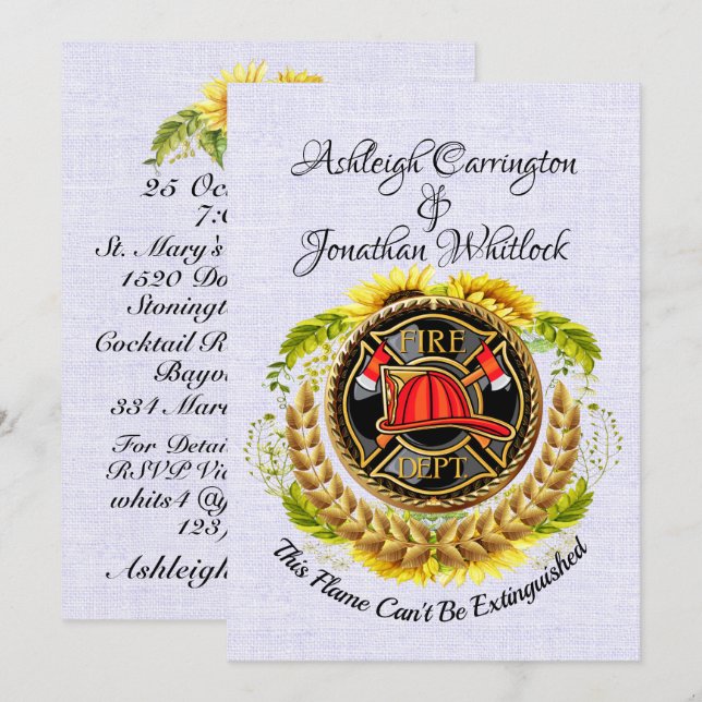 Invitación a la boda revisada del bombero (Anverso / Reverso)