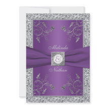 Invitación a la boda RIBBON Purple Silver IMPRESO