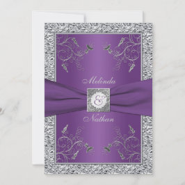 Invitación a la boda RIBBON Purple Silver IMPRESO