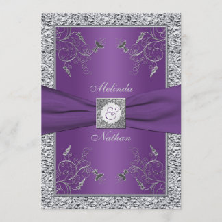 Invitación a la boda RIBBON Purple Silver IMPRESO