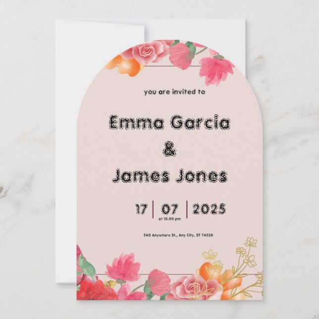 Invitación a la boda roja acuarela (Anverso)