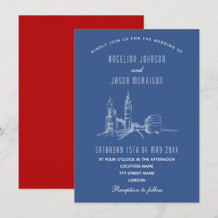 Invitación a la boda roja azul en el Skyline de Lo