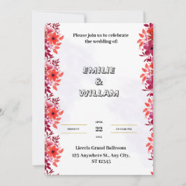 Invitación a la boda roja con acuarela estética