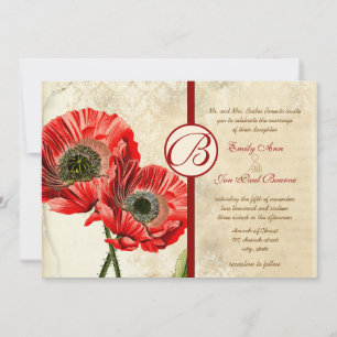 Invitación a la boda roja de la amapola de la amap