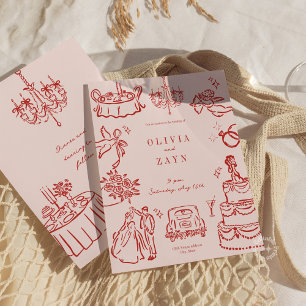 Invitación a la boda roja de la mano romántica cap