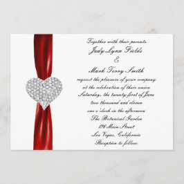 Invitación a la boda roja de los corazones de los 
