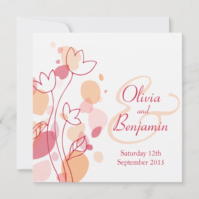 Invitación a la boda roja de pétalos de flores mod (Anverso)